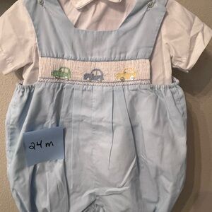 Light Blue Baby Romper with Car Embroidery